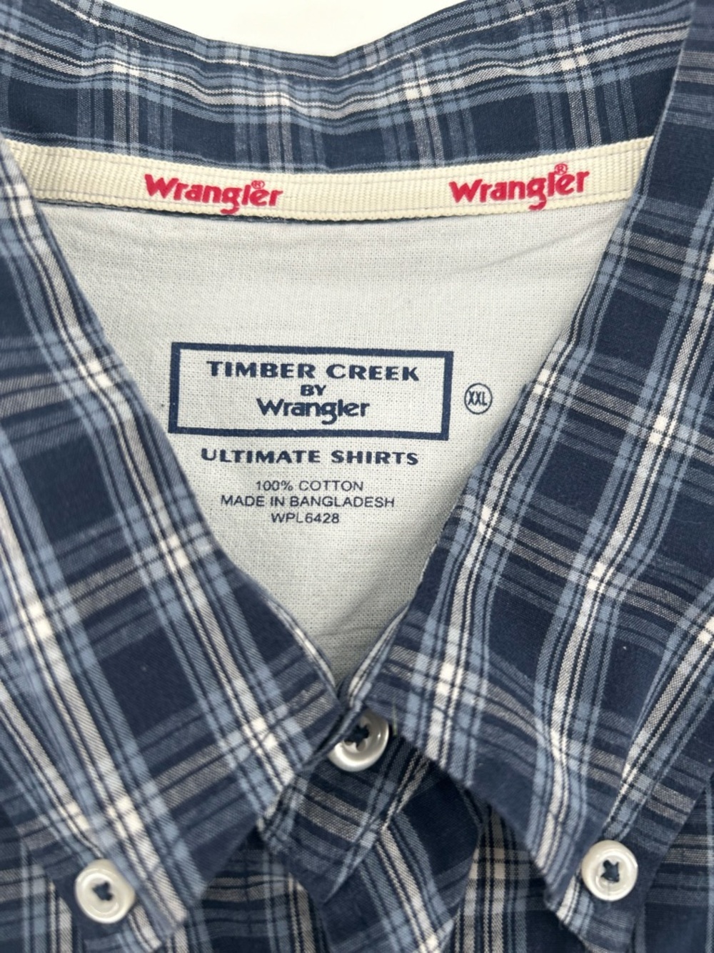 Wrangler Timber Creek Shirt Mens 2XL Blue Plaid Short Sleeve Button Up Work - Picture 3 of 7